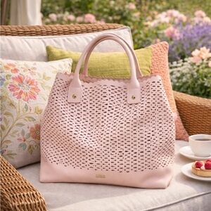 NEW FURLA Pink Perforated Leather Convertible Melissa Tote Bag Made in Italy